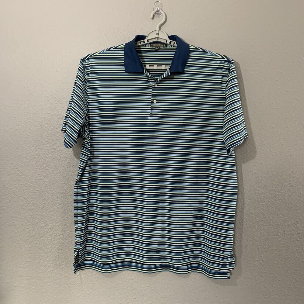 Peter‎ Millar Summer Comfort Polo Mens XXL Blue Striped Performance Golf Mint!